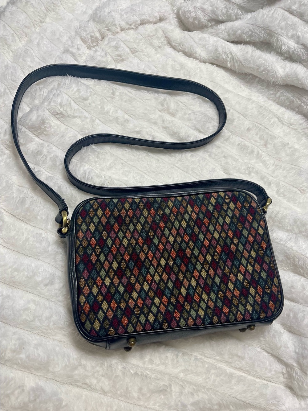 Vintage Aleka Florence Italy Tapestry Leather Crossbody Shoulder Bag Made Italy
